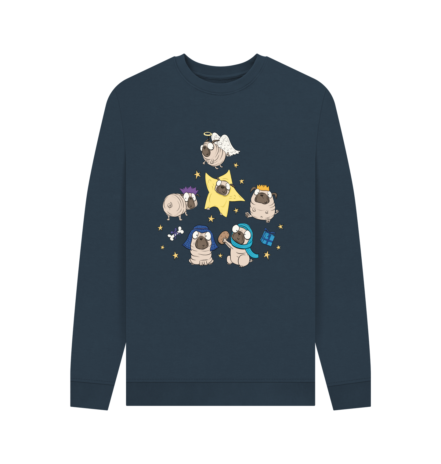 Navy Blue Printed Sweater Front