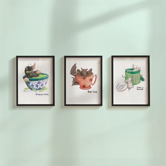 Bat pun art print - Bat-tea