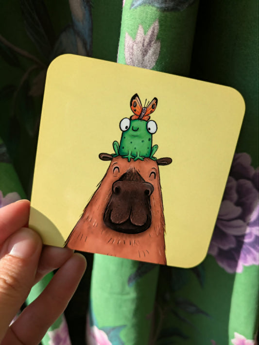 Capybara, frog and butterfly coaster