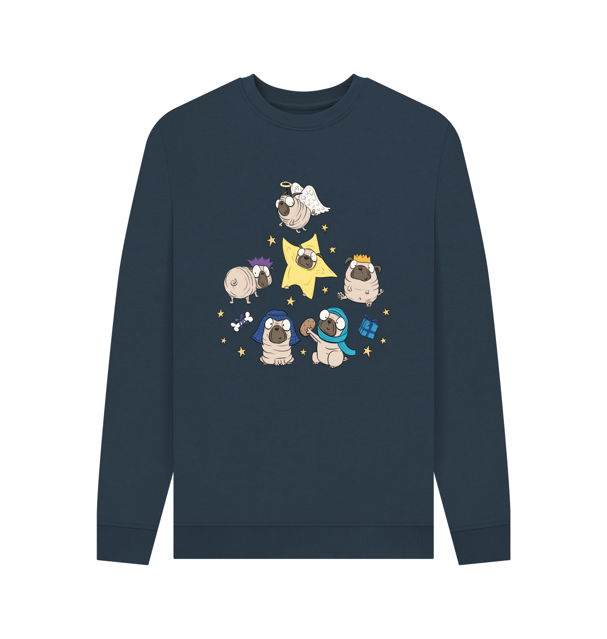 Navy Blue Printed Sweater Front