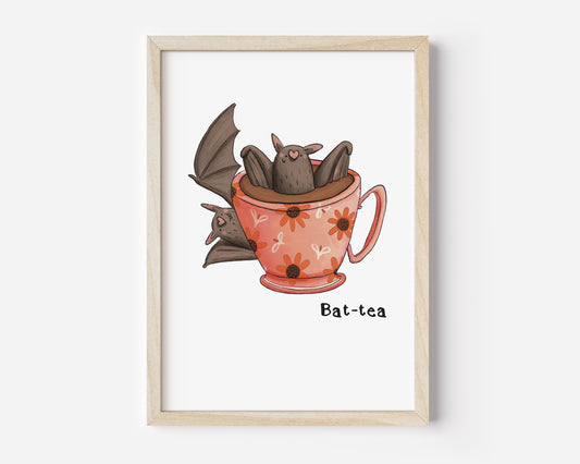 Bat pun art print - Bat-tea