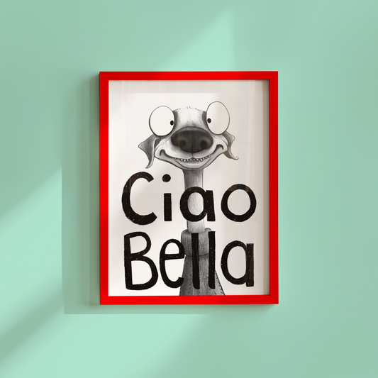 Ciao Bella - talian Greyhound black and white illustrated art print.
