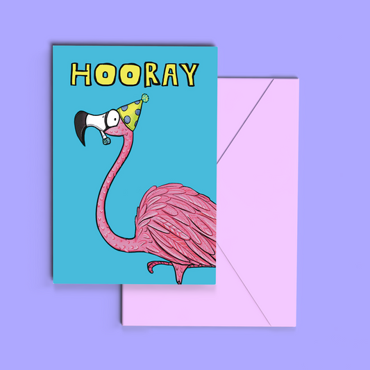 Hooray Flamingo celebration card