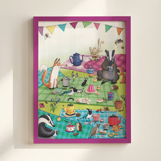 Woodland Picnic Art Print.