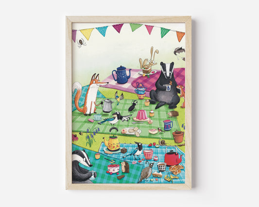 Woodland Picnic Art Print.
