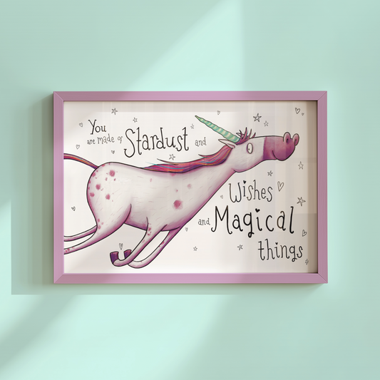 Unicorn illustrated art print: Stardust, wishes and magical things